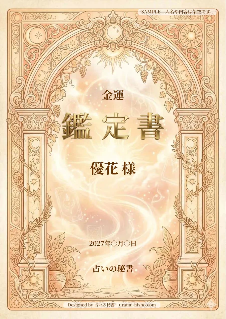 優花様・金運の完成鑑定書表紙