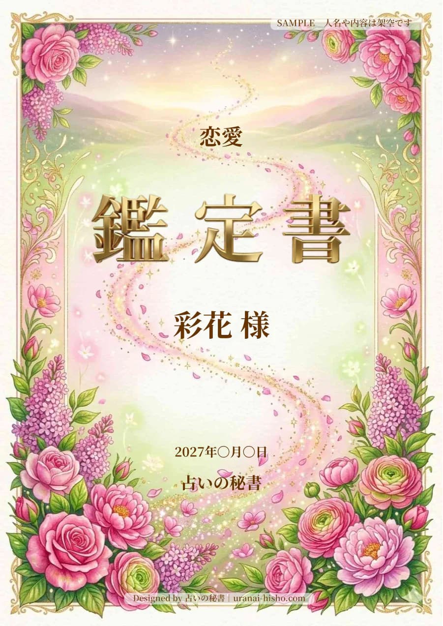 彩花様・恋愛運の完成鑑定書表紙