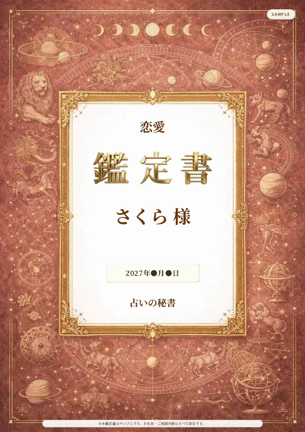 恋愛・さくら様の完成鑑定書表紙
