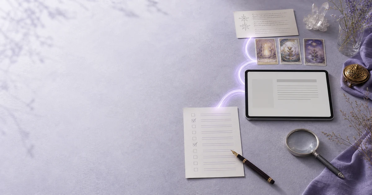 元の鑑定メモとAIの下書きをチェックリストで照合し修正する作業机